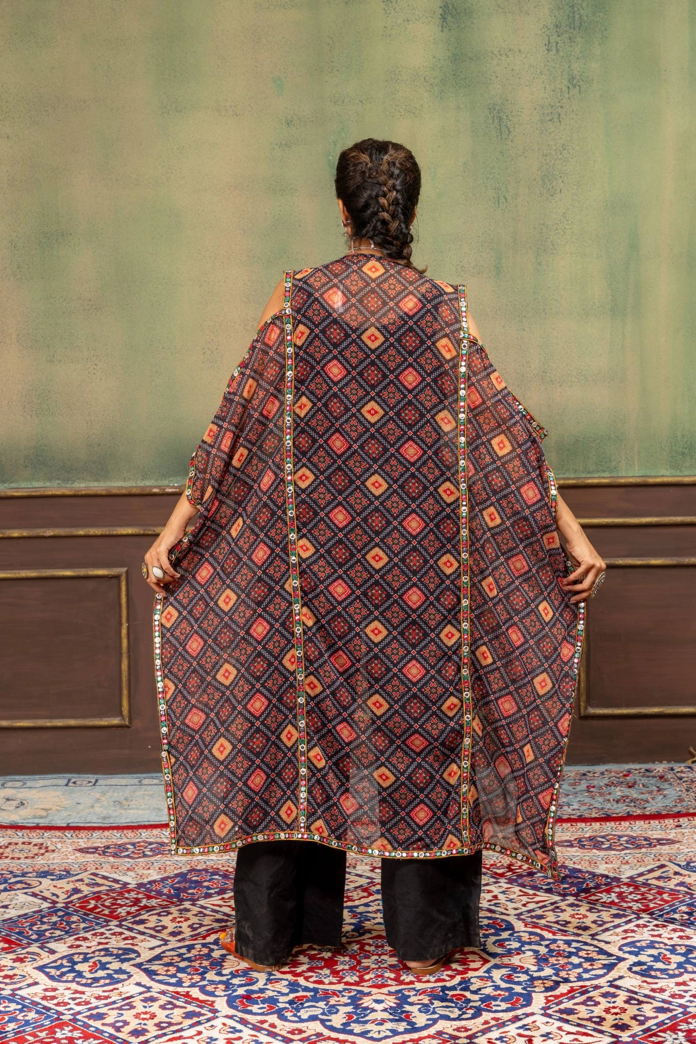 Multicolor Embroidered Coord Set Back View Covered Kaftan Kalyanja KC18